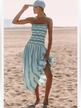 NEW Anthropologie x Celandine Smocked Drop Waist Midi Dress women size 1x